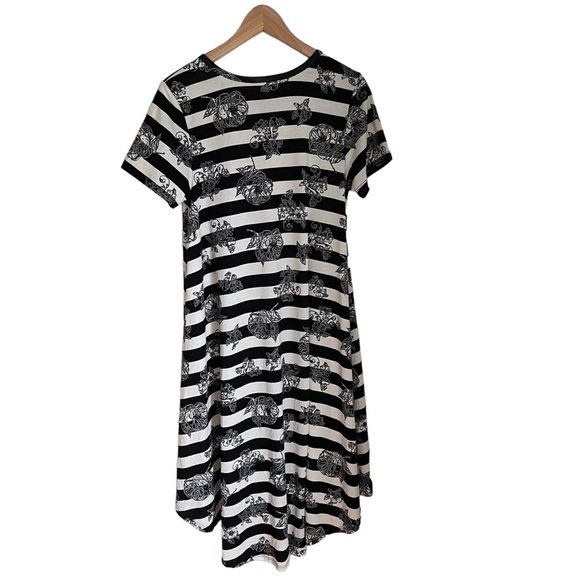LuLaRoe Strip and Floral Print Midi T-Shirtdress High-low Front Size: S - Picture 6 of 7